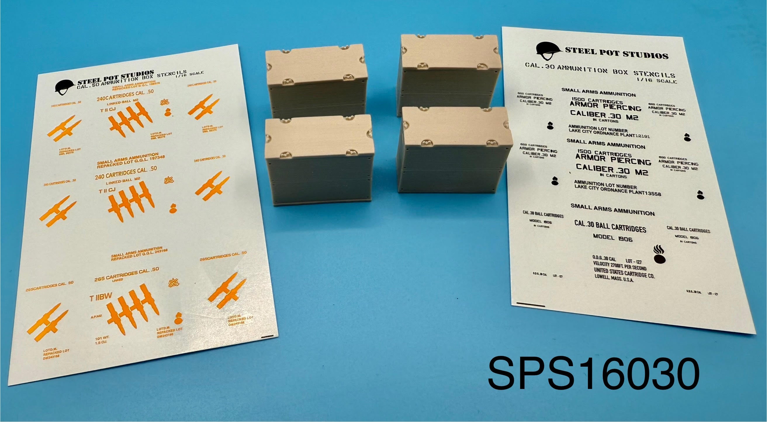 SPS16030 U.S. WW2 M1917 Ammo Crates .50 Cal & .30 Cal 1/16 – Steel
