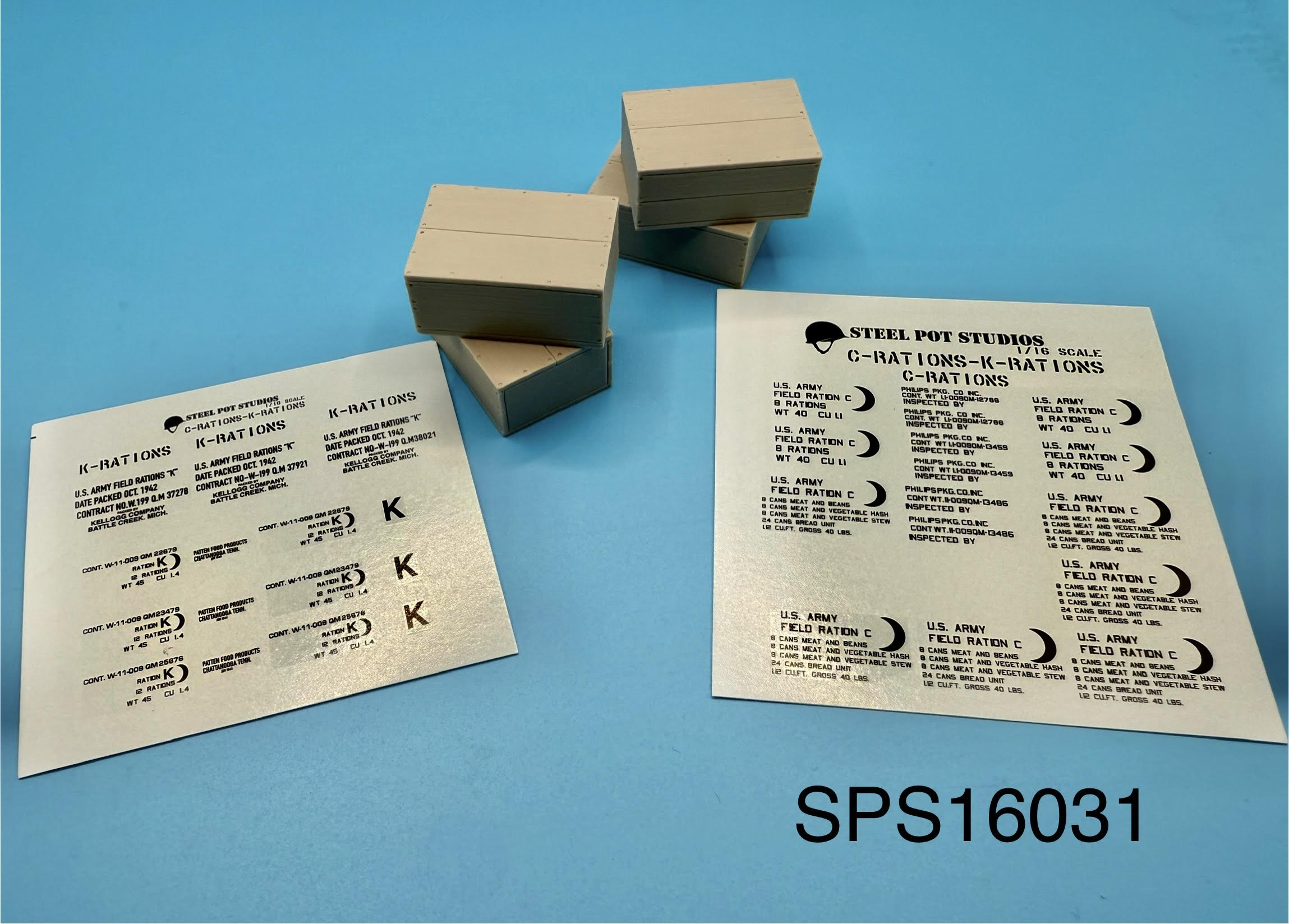 SPS16031 U.S. WW2 C Ration & K Ration Crates 1/16 – Steel Pot Studios